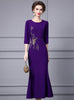 Purple Short Sleeve Beading Mother Of The Bride Dress