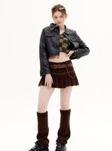 Pu Leather Short Lapel Jacket Coat