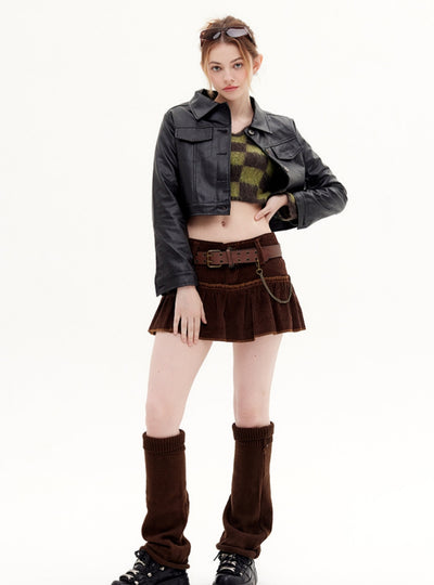 Pu Leather Short Lapel Jacket Coat