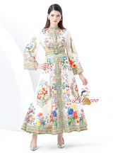 Palace Wind Horn Sleeve Button Printed Dress