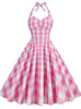 Pink Plaid Retro Short Sleeve Dress