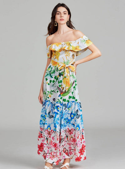 Printed Contrast Stitching Mid-length Dress