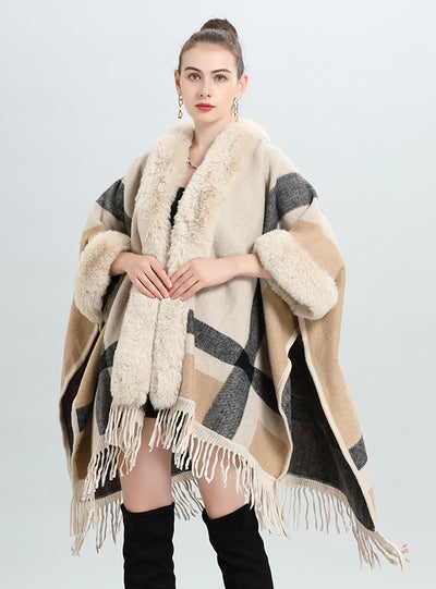 Striped Loose Tassels Knit Cardigan Shawl Cloak