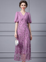 Purple Chiffon V-neck Sequins Mother Of the Brides Dress