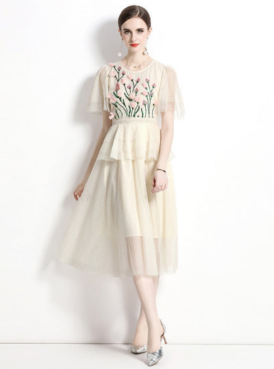 Round Neck Lotus Leaf Short Sleeve Dress