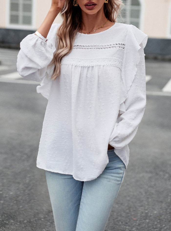 Casual Long-sleeved Solid Color Shirt Top