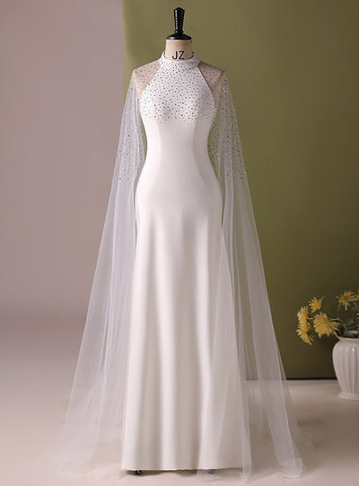 White Halter Bead Prom Dress