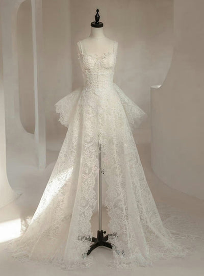 White Lace Straps Wedding Dress