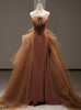 Sexy Caramel Mermaid Tulle Strapless Prom Dress