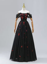 Black Tulle Sequins Prom Dress
