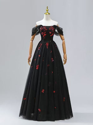 Black Tulle Sequins Prom Dress