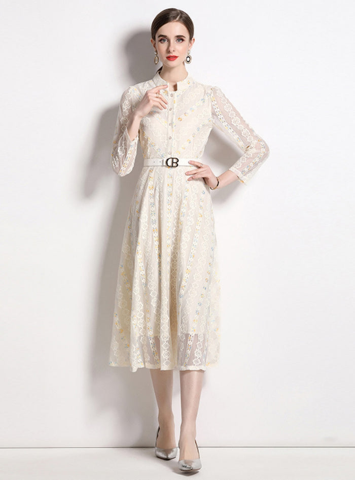 Lace Long-sleeved Medium-length Dress