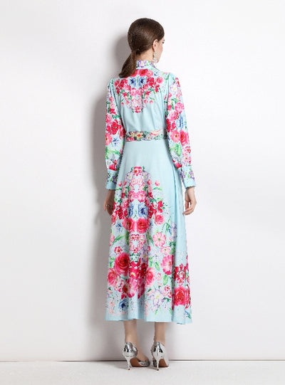 Long Sleeve Holiday Printed Shirt Dress