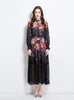 Printed Lantern Sleeve Printed Shirt+Lace Skirt Two-piece Suit