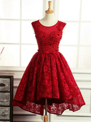Burgundy Lace Backless Homecoming Dress