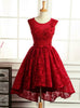 Burgundy Lace Backless Homecoming Dress