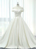 White Satin Off The Shoulder Pleats Wedding Dress