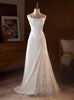 White Satin Straps Lace Pleats Wedding Dress