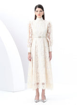 Embroidered Lantern Sleeves Lace Dress