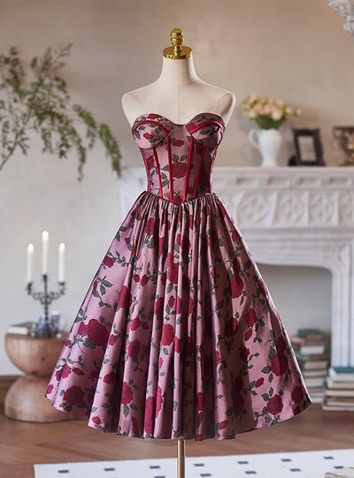 Burgundy Print Homecoming Dress