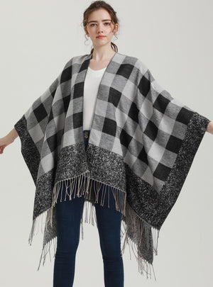 Fringed Shawl Fashion Plaid Split Cloak