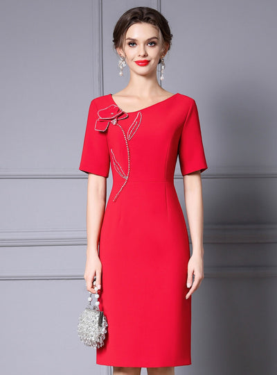 Fuchsia Short Sleeve Beading Mother Of The Bride Dress
