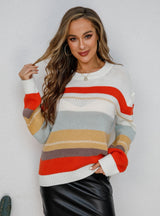 Spliced Round Neck Loose Long-sleeved Sweater
