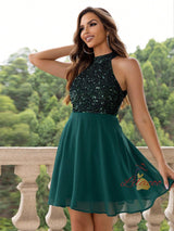 Contrast Sequins Backless Dress