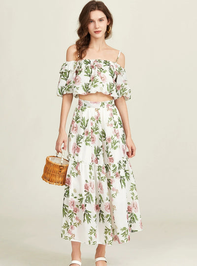 Sling Short-sleeved Shirt Skirt Pinted Suit