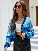 Retro Diamond Long Sleeve Knitted Coat