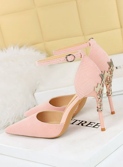 Metal Decorative Pointed High-heeled Sandals