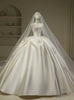 Ivory Satin Strapless Beading Wedding Dress With Long Train