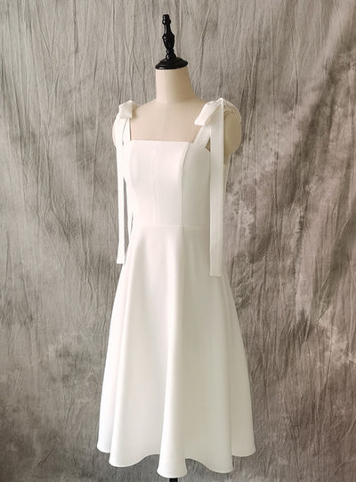 Simple White Straps Bow Short Wedding Dress