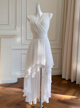 White Sleeveless Irregular Dress