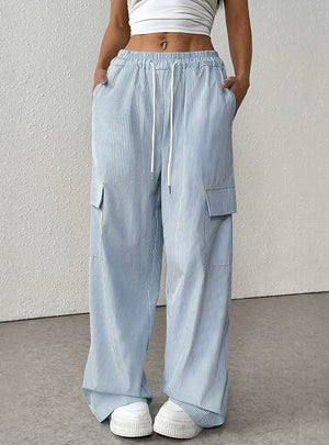 Women Casual Elastic Striped Pants