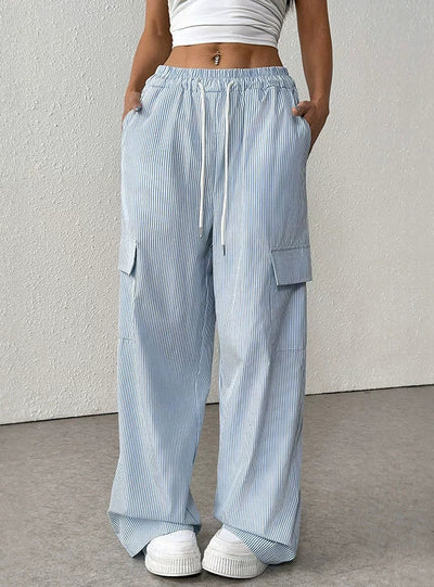 Women Casual Elastic Striped Pants