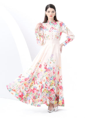 Retro Long Print Dress Two-piece Suit