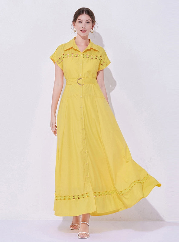 Women Sleeveless Lapel Long Dress