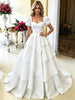 White Square Neck Puff Sleeve Wedding Dress