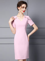 Pink V-neck Mother Of The Bride Dress