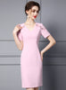 Pink V-neck Mother Of The Bride Dress