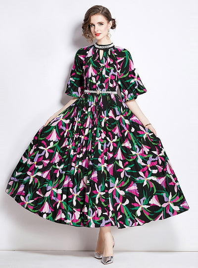 Printing Heavy Industry Beaded Pleated Dress