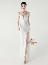 Mermaid Spaghetti Straps Appliques Prom Dress