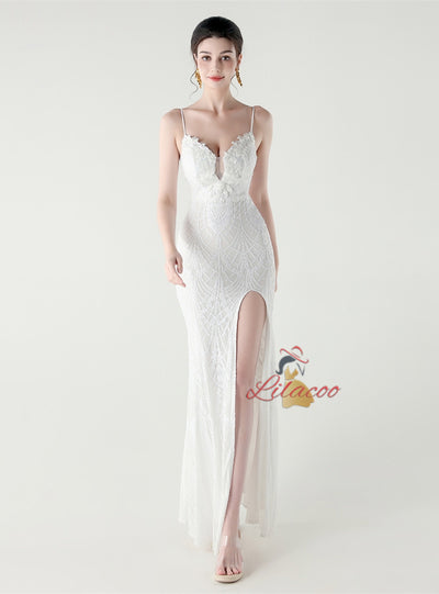 Mermaid Spaghetti Straps Appliques Prom Dress