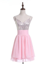 Pink Chiffon Sequins Homecoming Dress