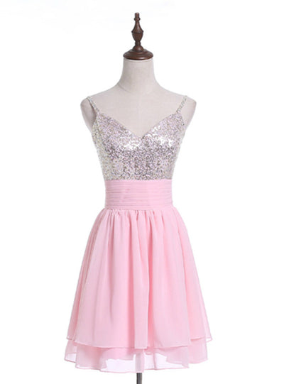 Pink Chiffon Sequins Homecoming Dress
