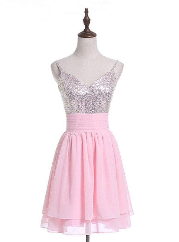 Pink Chiffon Sequins Homecoming Dress