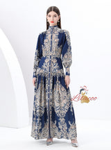 Retro Printed Lantern Sleeve Dress