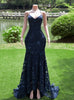 Navy Blue Mermaid Sequins Straps Prom Dress
