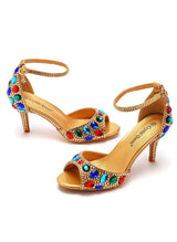 7 cm Rhinestone Fishmouth High-heeled Sandals